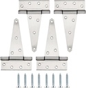 HOME MASTER HARDWARE 6 Inch Stainless Steel Gate Hinges for Wooden Fences Heavy Duty Tee Hinges,Shed Door Hinge,T-Strap Hinge for Outdoor Barns Gate with Screws 4 Pack