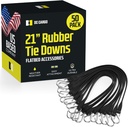 Pack of 50 Tarp Straps for Flatbed Trailers, 21" Long Natural Rubber Bungee Cord Tie-Downs Ideal for Securing Tarps, Canvases, Cargo in Cold Climates | Tie-Downs W/ Metal S-Hooks