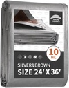 Tarps Heavy Duty Waterproof 24X36 Feet, 10Mil Multipurpose Large Tarp Cover with Metal Grommets and Reinforced Edges, Silver/Brown Tarp by RAINDEWAY