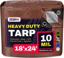 18' X 24' Brown/Silver Heavy Duty Tarp with Grommets Reinforced - 10 Mil Thick - Double Sided Plastic Waterproof Tarps - Large Tarpaulin Cover for Outdoor Camping Tent Tarp RV Roof Rain - Zebro