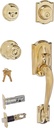 Schlage F62-CAM-GEO Camelot Double Cylinder Handleset with Georgian Interior Kno, Lifetime Polished Brass