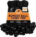 Xpose Safety Bungee Ball Cords 6" 100 Pack Heavy Duty Black Stretch Rope with Ball Ties for Canopies, Tarps, Walls, Cable Organization