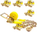 US Cargo Control Chain Ratchet Straps (4-Pack), 2 Inch X 30 Foot Yellow Ratchet Straps with Chain End and Grab Hook, 10,000 LBS Break Strength, Heavy Equipment Tie-Downs, Commercial Ratchet Straps