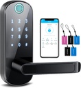 Smart Lock,Bluetooth Enabled Fingerprint and Touchscreen Electronic Door Lock|Ttlock Door Lock|Keyless Entry Door Lock|Auto Lock|Remote Share|Smart Door Lock for Front Door Office Airbnb Garage Black