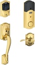 Schlage Connect Camelot Touchscreen Deadbolt with Built-In Alarm and Handleset Grip with Accent Lever, Bright Brass, FE469NX ACC 605 CAM RH, Works with Alexa
