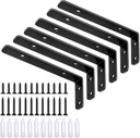 LSK 6PCS L Bracket, Heavy Duty Metal Corner Bracket, 5"×2"(125×50Mm) Shelf Support Bracket Max Load : 42Lb, Joint Angle Bracket for Wooden Board, Black