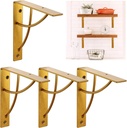 Metal Shelf Brackets, Gold Heavy Duty Shelf Bracket 7 Inch for Floating Shelf DIY Open Shelving Modern L & Cross Design Set of 4