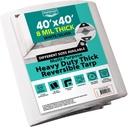 [40'X40'] RSW Heavy Duty Waterproof 8 Mil. Reversible (White/Silver) Tarp Cover, UV Resistant, Rip and Tear Proof Tarpaulin with Reinforced Edges - for Roof, Camping, Patio, Pool Cover, Boat