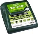 Medium Duty Waterproof 5 Mil. Reversible (Hunter Green/White) Tarp Cover, UV Resistant, Rip and Tear Proof Tarpaulin with Reinforced Edges - for Roof, Camping, Patio, Pool Cover, Boat (25'X40')