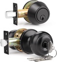 1 Pack Keyed Alike Front Door Knob and Deadbolt Set, Entry Door Locksets with Single Cylinder Deadbolt, Matte Black Flat round Door Lock Set for Bedroom/Office/Exterior Doors