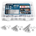 416 Pcs Stainless Steel Hex Cap Bolt and Nut Assortment Kit, Assorted Metric Screws, Nuts & Washers Set, M5/M6/M8, Reusable Storage Case with Adjustable Dividers