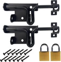 2Pcs Black Slide Bolt Gate Latch with Padlock Hole, Heavy Duty Hardware Door Lock for Wooden Fence,Barn Door,Shed Door,Yard Door(Included Screws and 2 Keyed Padlocks)