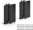 Upgrated 5 3/4" Aluminum Self Closing Gate Hinges, Fence Safety Gate Hinges for Metal | Vinyl | Iron | Wood Gates, Self Closing Force Adjustable Spring Loaded Hinges -1Pair (Black)