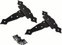 2 Pack 5 Inch T-Strap Heavy Duty Shed Door Hinges Gate Strap Hinges Black Fancy Tee Hinge Wrought Hardware for Wood Shed Barn Door Fence Gate Swing Yard Door