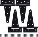 6 Inch T-Strap Gate Hinges, Shed Barn Door Hinges Heavy Duty, Black Tee Hinges for Wooden Fences, Yard Gate, Wrought Hardware Iron Rustproof (4Pack/Set)