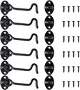 4" Hook and Eye Latch 6-Pack, Heavy Duty Solid Stainless Steel Cabin Privacy Hooks Latch with Mounting Screws for Barn Doors, Bathrooms, Sliding Doors, Sheds, Blinds, Bedrooms. (Black)