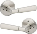 Kwikset Perth Interior Privacy Door Handle with Lock, Door Lever for Bathroom and Bedroom, Satin Nickel, Reversible Keyless Push Button Lock Door Lever, with Microban Protection