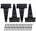6 Inch T-Strap Heavy Duty Shed Door Hinges，4 PCS Black Wrought Hardware Rustproof Gate Hinge for Wooden Fence,Barn Door Gates,Yard Door