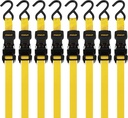 Stanley S1000 Black/Yellow 1" X 10' Ratchet Tie down Straps - Light Cargo Hauling (1,500 Lbs Break Strength), 8 Pack