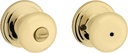 Kwikset Juno Interior Privacy Door Knob with Lock, Door Handle for Bathroom and Bedroom, Polished Brass Keyless Turn Lock Doorknob