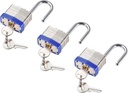 3 Pack Safety Padlock - Industrial Steel Lock, U-Shaped Shackle & Key Different, Apply to Electricity/Hydraulic/Pneumatic Locks (25Mm, Silver Blue)