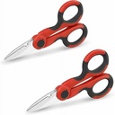 Serrated Stainless Steel Electrician Scissors, Soft Grip Wire Cutter Set - 2 Pieces, Red & Black