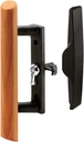 Prime-Line C 1095 Sliding Glass Door Handle Set, 3-1/2 In., Diecast and Wood, Black, Hook Style, Internal Lock (Single Pack)