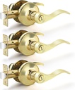 EHOMEWARE 3 Pack Polished Brass Door Handles, Gold Privacy Door Lever for Bed and Bath, Keyless Interior Door Handles, Locked inside with Turn-Thumb, Reversible Door Handles