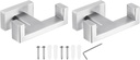 PATIKIL Double Towel Hook, 2Pack 304 Stainless Steel Wall Mounted Hanger Rectangle Towel Holder for Hanging Bathroom, Bedroom, Dormitory, Hang Towel, Clothes, Coat, Robe, Hat, Silver Tone