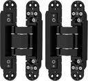 Black Hidden Door Hinge 2 Pack 6" Invisible Hinges Concealed Hinges 180 Degree Swing Hinge 3 Way Adjustable Butt Hinge Zinc Alloy Silent
