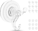 Vacuum Suction Cup Hooks, Waterproof Shower Hooks for inside Shower, Clear Dual Hooks Suction Cups, Reusable Strong Suction Hooks for Glass Windows & Doors, Loading up to 13Lbs, 10 Pack