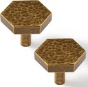 4 Pack Cabinet Knobs Antique Brass Kitchen Drawer Knobs Hammered Hexagon Dresser Pull, L