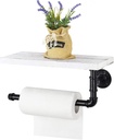 MOOACE Industrial Paper Towel Holder, Wall-Mounted Pipe Paper Towel Rack, Toilet Paper Holder with Shelf for Kitchen, Bathroom, Washroom, White Gray