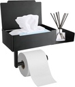 Toilet Paper Holder with Shelf, Stainless Steel 8Lb Weight Capacity Flushable Wipes Dispenser Fits for Bathroom Wipe Storage, Self Adhesive Wall Mount Toilet Paper and Wipes Holder for Bathroom