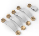 5 Pack Grey Leather Drawer Pulls 5 Inch(128Mm) Hole Center Cabinet Handles Leather Pulls for Dresser Champagne Bronze Kitchen