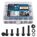 VKKM 132 Pcs M8 Hex Cap Flange Bolt Assortment Kit/Screws, Nuts & Washers/Black Oxide, M8-1.25 X 12/16/20/25Mm, Reusable Storage Case with Adjustable Dividers