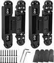 2Pcs 7Inch Hidden Door Hinges Invisible Hinges Heavy Duty Zinc Alloy 3 Way Adjustable Butt Hinge 180 Degree Swing Concealed Hinge (Black)