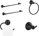 Bathroom Hardware Set, Towel Rack Set Towel Bar Set for Bathroom, Toilet Paper Holder, Hand Towel Holder and Robe Hook 5-Pieces Bathroom Towel Holder Set, Zinc, Black