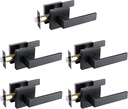 5 Pack No Lock Passage Door Lever, Reversible Door Handle without Locking for Right/Left Handed Door, Matte Black Heavy Duty Square Lever Set for Interior/Exterior Use