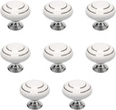Uxcell 8Pcs Ceramic Knobs Vintage Knob Drawer Pull Handle Furniture Door Cabinet Cupboard Wardrobe Dresser Decorative Silver Circle White