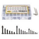 1080PCS M2 M3 M4 Button Head Socket Cap Screws Bolts, Nuts, Flat Washers, with Storage Box Assortment Set Kit, Black Oxide Finish, 10.9 Grade Alloy Steel, Allen Hex Drive, Fully Threaded Metric