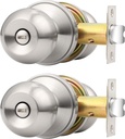 Probrico Brushed Nickel Door Knobs, round Ball Door Knob with Privacy Locking Function, Bedroom Bathroom Door Knobs for Interior Doors, 2 Pack