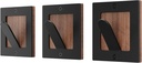 Wall Coat Hook Rack - Hat Hangers for Wall Hooks - Set of 3 Walnut Wood Black Square Metal Hooks