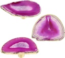 Rockcloud Pack of 4 Decorative Agate Slice Drawer Knobs with Screws, Irregular Shape Agates Cabinet Pull Handles with Gold Plated Edge,Rose Red