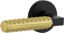 Viaggio Circolo Hammered Rosette Satin Black Privacy with Satin Brass Contempo Rebar Lever