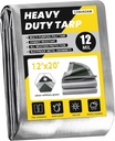 Tarp Waterproof 12X20-Heavy Duty Tarp,12 Mil Thick Cover Waterproof Plastic Tarpaulin with Grommets,Outdoortarps Heavy Duty Waterproof Uv-Resistant/Tear Proof for Pool,Camping,Boat,Patio