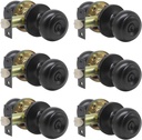 Probrico round Entry Door Lockset, Flat Black Keyed Entry Door Knobs, Bedroom Bathroom Door Knobs with Lock and Different Keys,6 Pack