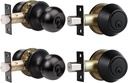 Probrico Black Door Knob and Single Cylinder Deadbolt Set, Keyed Alike Front Entry Door Knob with Lock and Keys, 2 Pack round Door Lock Set with Deadbolt for Exterior and Interior Door