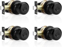 Probrico Passage Door Knobs Matte Black Door Knobs No Lock Closet Hallway Door Knobs Interior/Exterior Door Knobs No-Locking 4 Pack