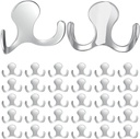 Queekay Double Prong Coat Hooks Heavy Duty Hooks Adhesive Towel Hooks Wall Hook Wall Coat Hanger Robe Hooks Wall Mounted Utility Hooks for Coat Scarf Bag Key (Nickel Color,32 Pcs)